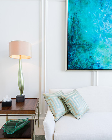 Coastal Decor Detail with Lamp and Ocean Art Photography | Jupiter, FL