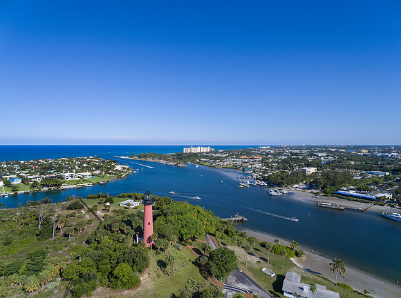 Aerial View of the Jupiter Inlet Lighthouse and Waterway in South Florida
