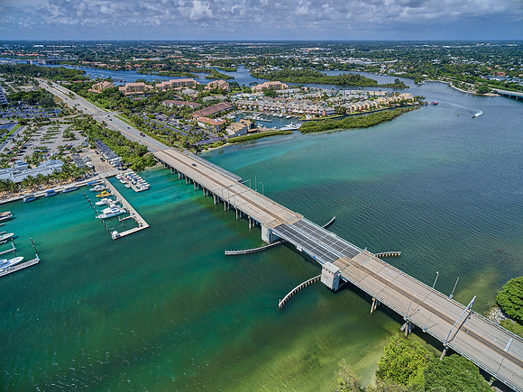 Aerial View of Intracoastal Waterway Bridge and Coastal Communities Photography | Jupiter, FL