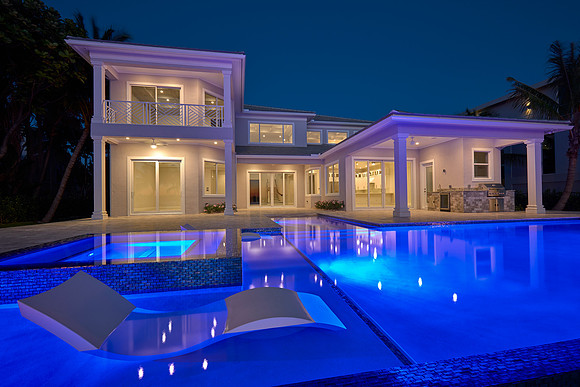 Twilight Exterior Photography of Modern Two-Story Home with Pool | Jupiter, FL