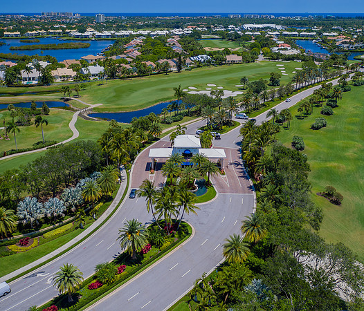 Aerial View of a Gated Golf Community Entrance in South Florida
