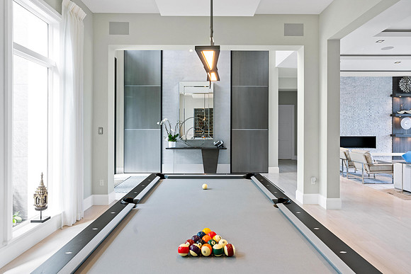 Modern Game Room with Billiards Table Interior Photography | Jupiter, FL