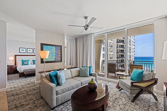 Oceanview Condo Living Space with Balcony Photography | Jupiter, FL