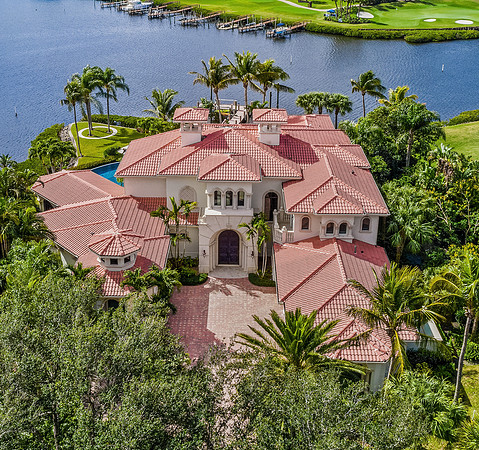 Aerial Drone Photography of Mediterranean Estate on Waterfront Golf Lot | Jupiter, FL