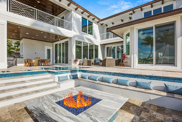 Sunken Fire Pit Lounge Photography at Modern Luxury Home | Jupiter, FL Real Estate Photographer