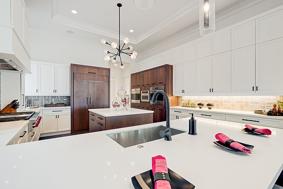 Kitchen Interior with Dark Wood Cabinetry and Island Photography | Jupiter, FL