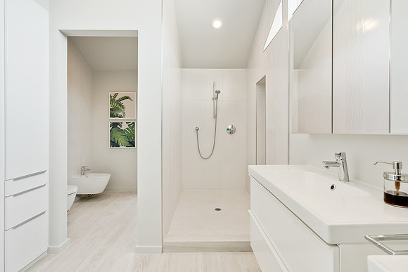 Modern Minimalist Bathroom with Walk-In Shower Photography | Jupiter, FL