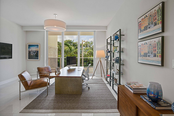 Home Office Interior with Built-In Shelving Photography | Jupiter, FL