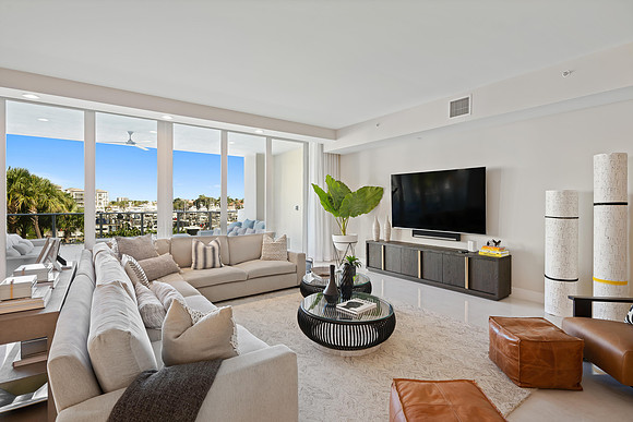 Modern Living Room Interior with Water View Photography | Jupiter, FL