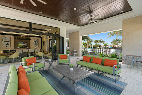 Covered Outdoor Lounge and Patio Seating Area Photography | Jupiter, FL
