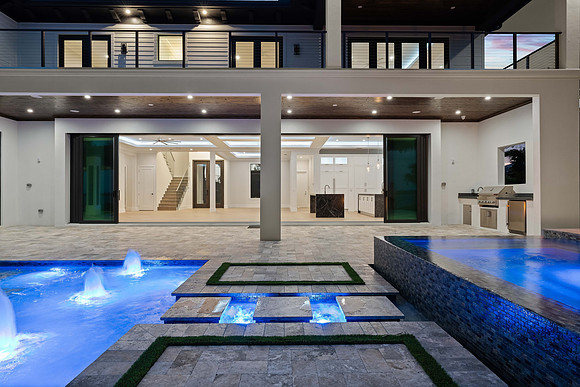 Twilight Courtyard Entrance with Water Feature Photography | Jupiter, FL
